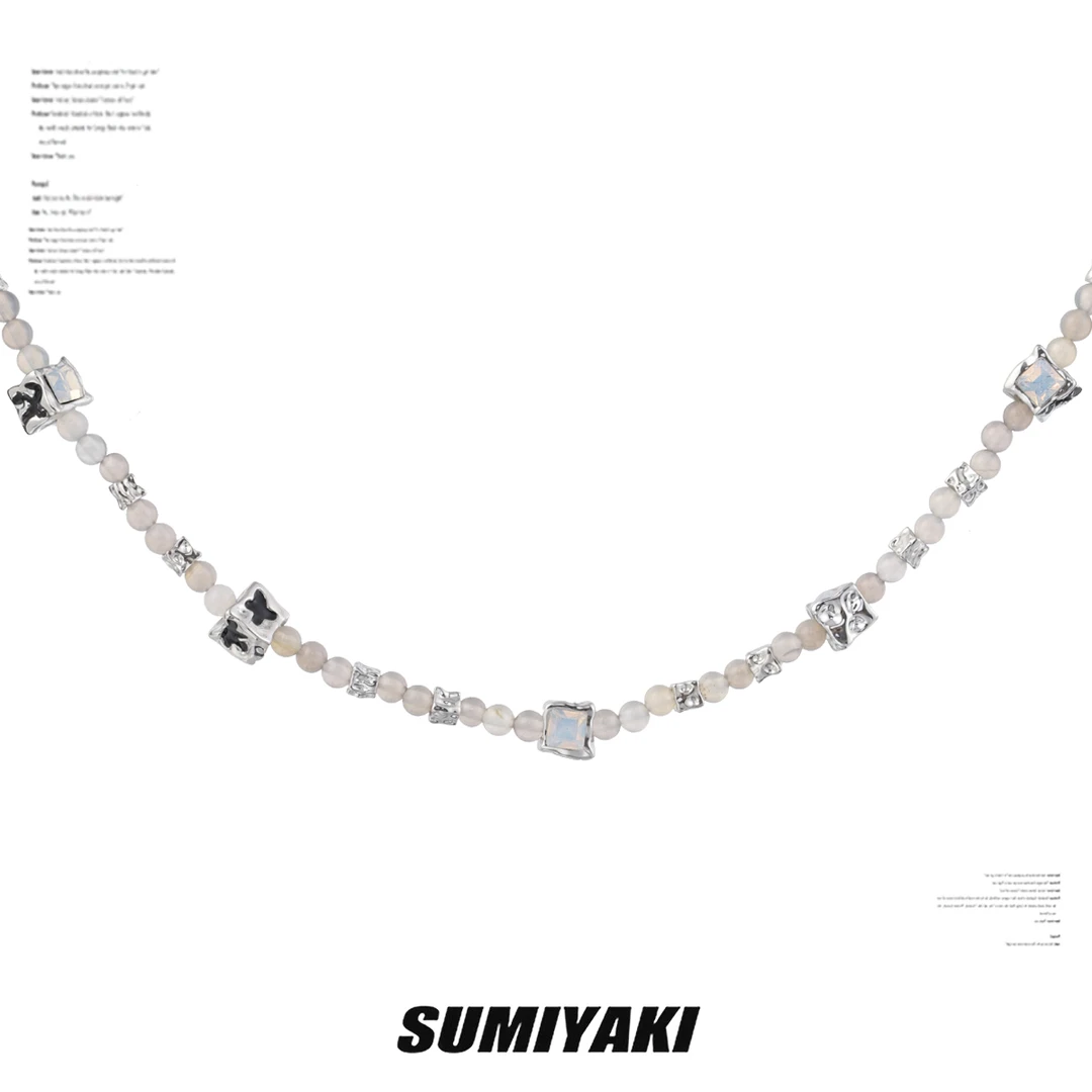 铜合金合成锆石项链 SUMIYAKI 清凉冰块方块串珠项链女