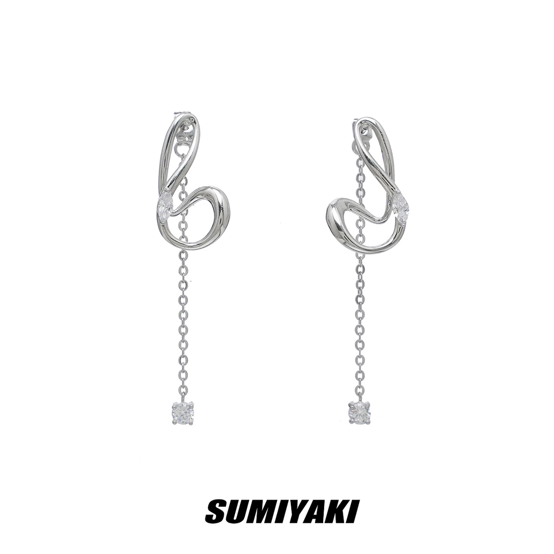铜合金合成锆石耳饰 SUMIYAKI 原创音符长款镶钻流苏耳环时尚耳钉