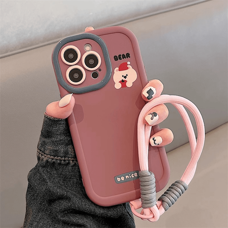 苹果15promax手机壳新款彩绘泡芙液态iphone14pro腕带挂绳13防摔