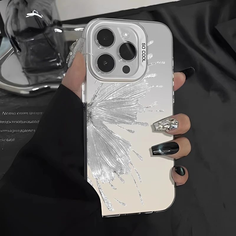 适用烫金蝴蝶苹果15pro手机壳iPhone14promax磨砂电镀13pro高级感