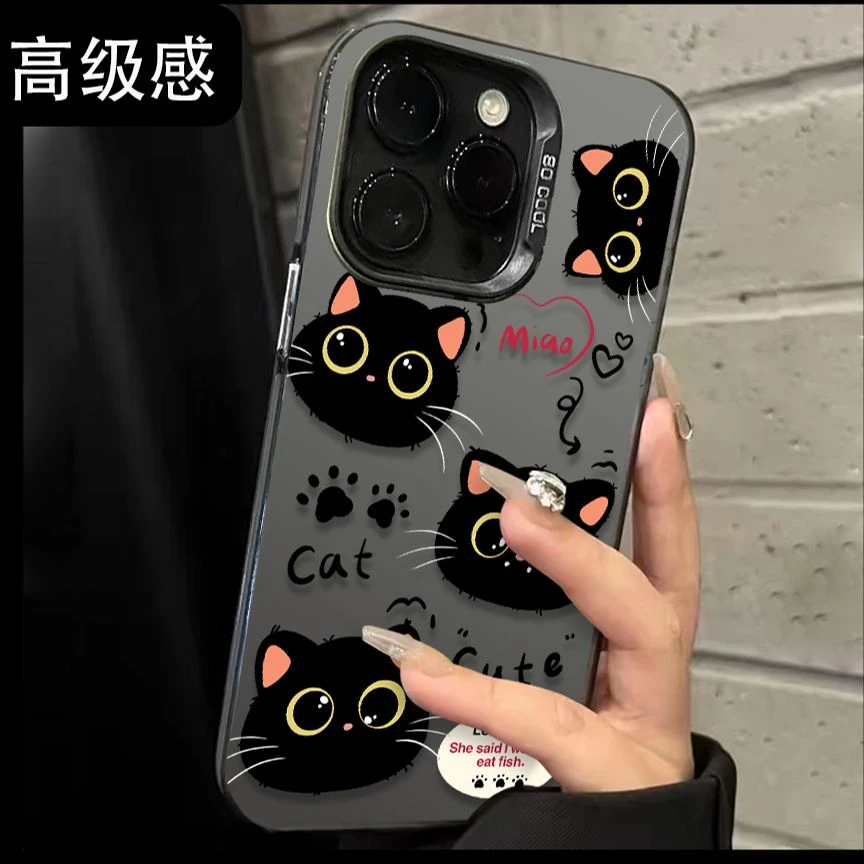 英文猫咪适用苹果15promax手机壳新款iphone14promax保护套可爱13