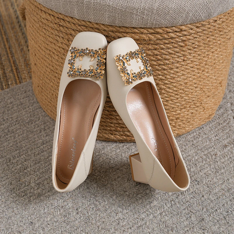 晚风洋气单鞋ol女鞋子2025新款爆款复古通勤软皮方头真皮牛皮百搭