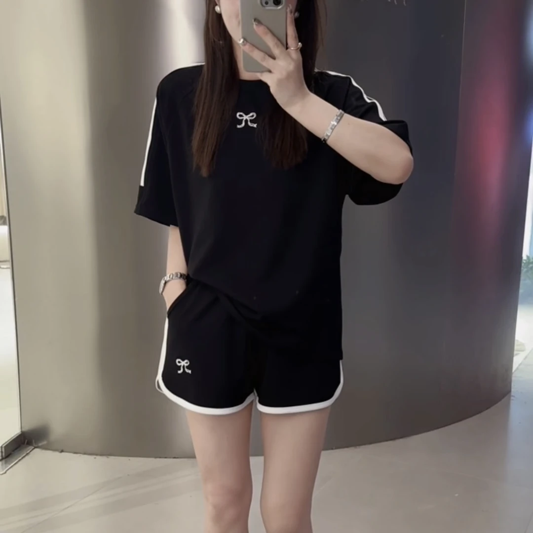 伟丽店 2397 蝴蝶结刺绣休闲运动套装 新款时尚百搭宽松显瘦套装