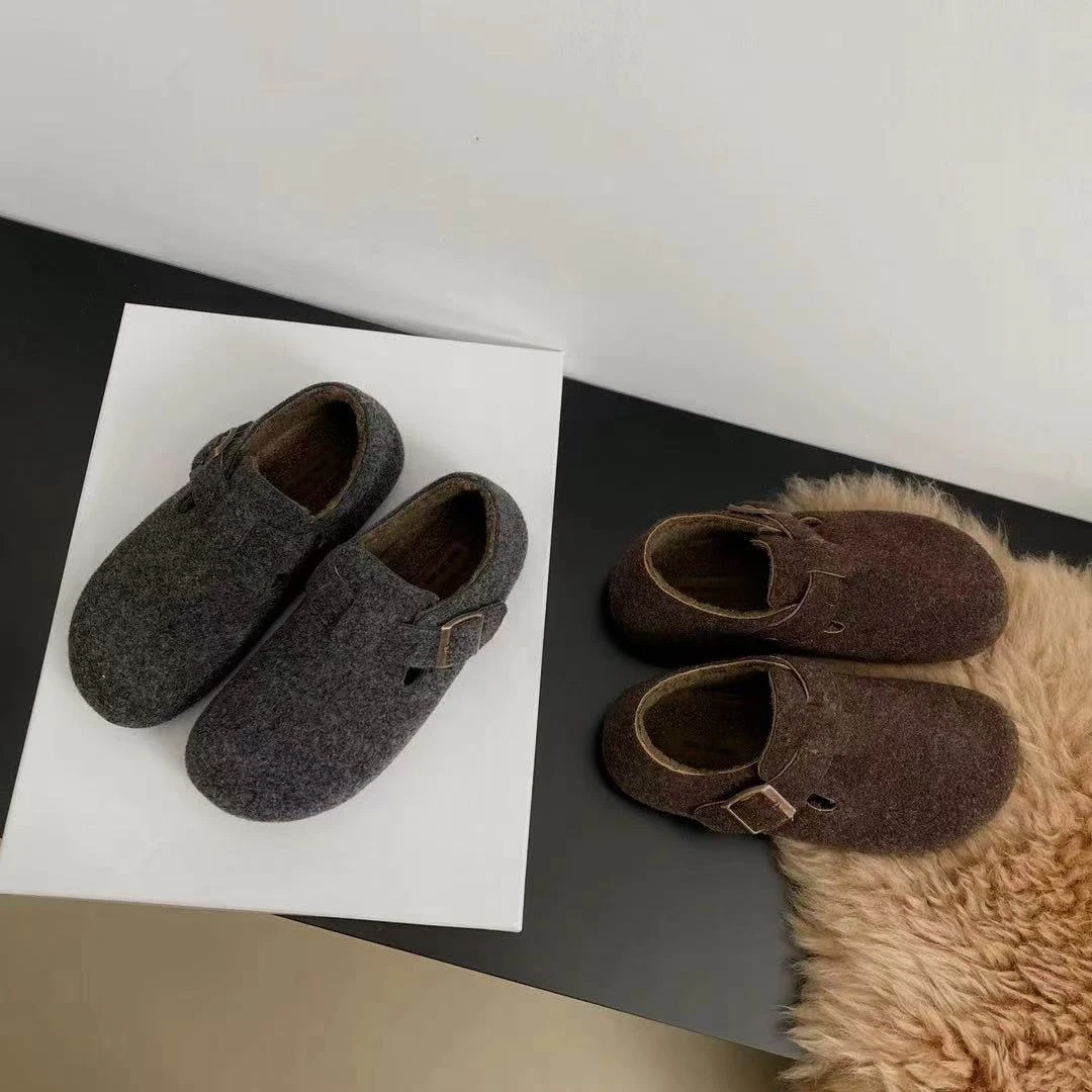 伟丽店2881款【复古毛毡加绒勃肯鞋】新款时尚百搭设计感勃肯鞋