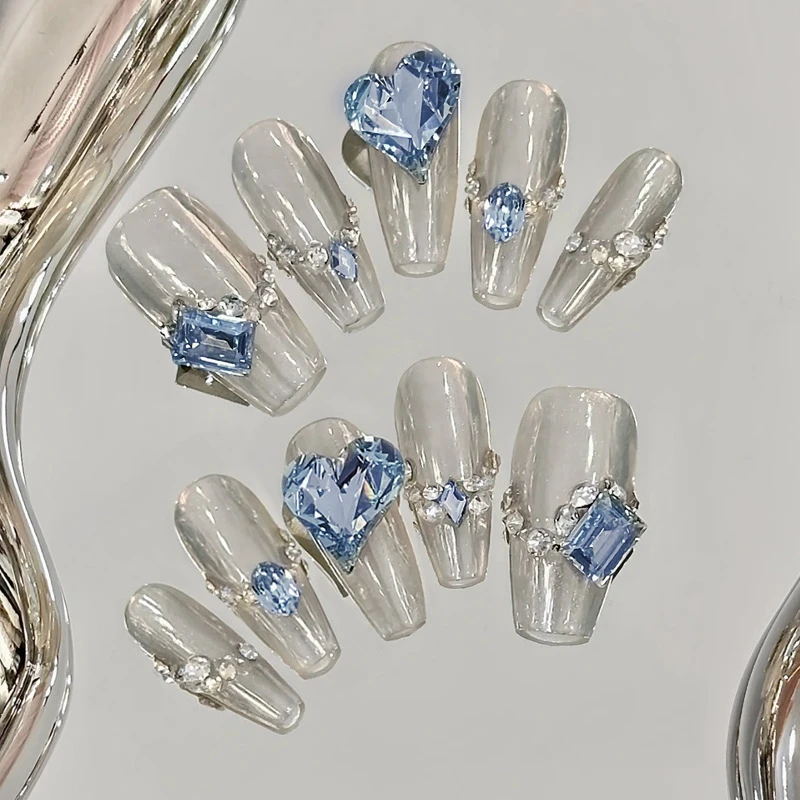 【月神之泪】 手工设计穿戴甲蓝色纯手工夏日超闪奢华