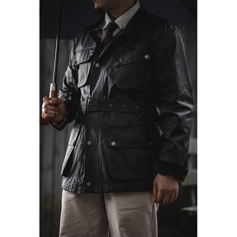 重磅阿美咔叽中长款涂蜡风衣复古油蜡夹克猎装机车防水外套