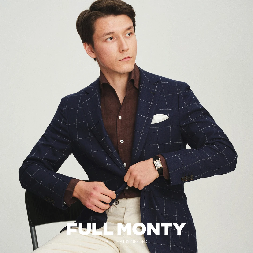 FULL MONTY男士商务休闲格子西装正装外套男春季修身羊毛单西上衣