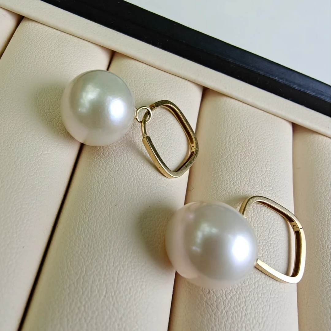 淡水珍珠18k方形花环珍珠耳扣13-14mm百搭简约