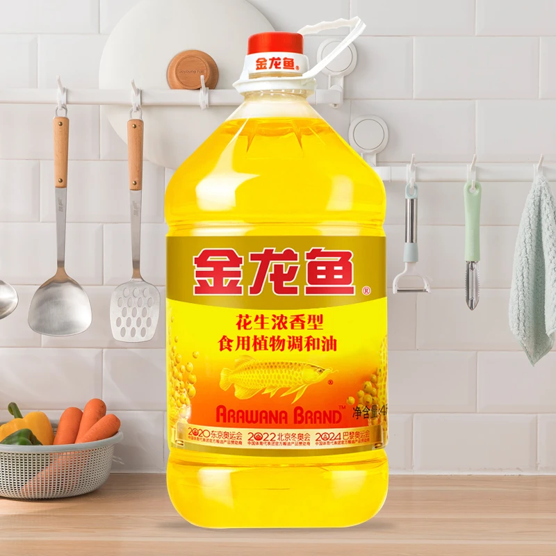 金龙鱼花生浓香型食用植物调和油4L桶装家用厨房炒菜食用油烹饪