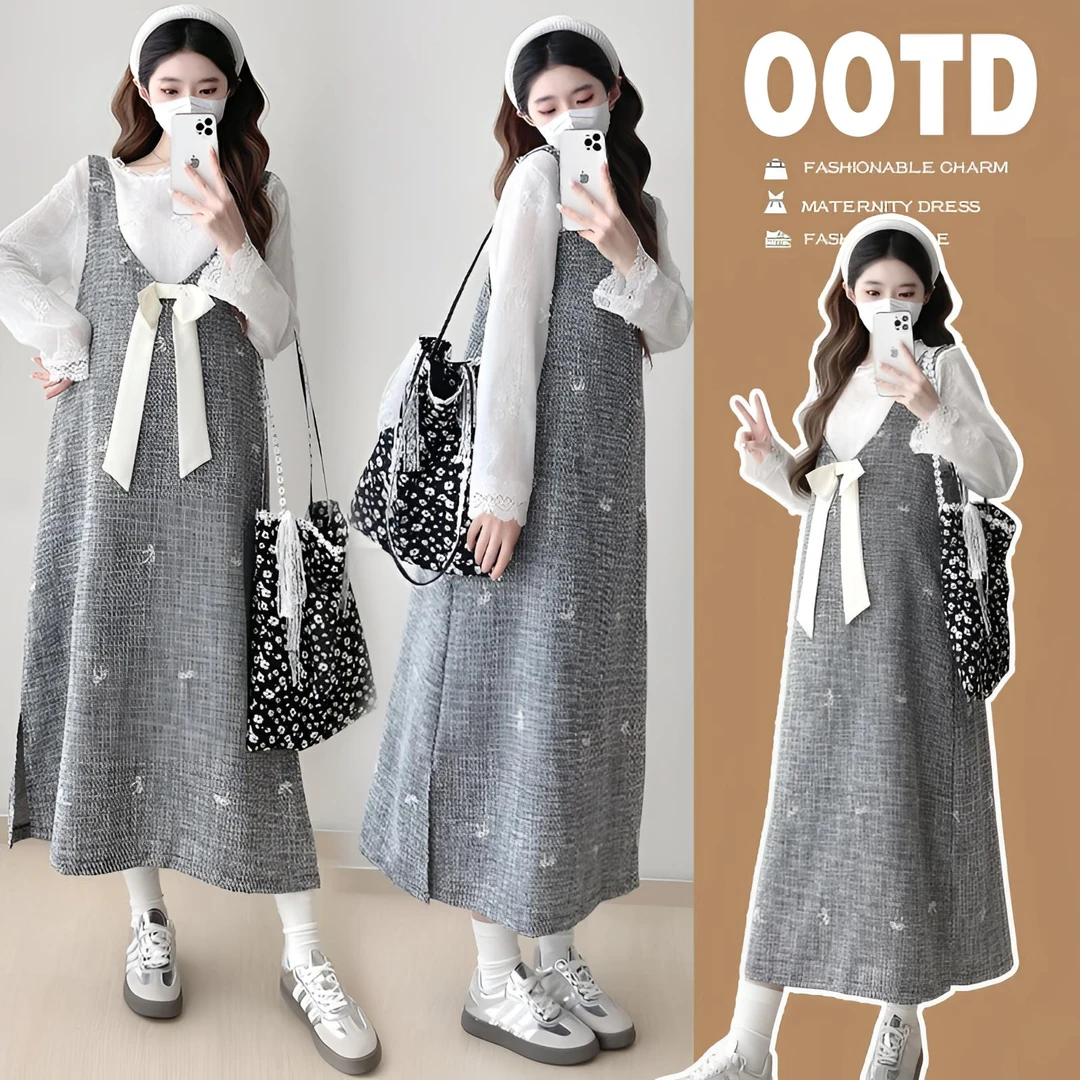 时髦孕妇装2025秋冬小香风蕾丝软糯上衣春秋款显瘦刺绣重工背心裙