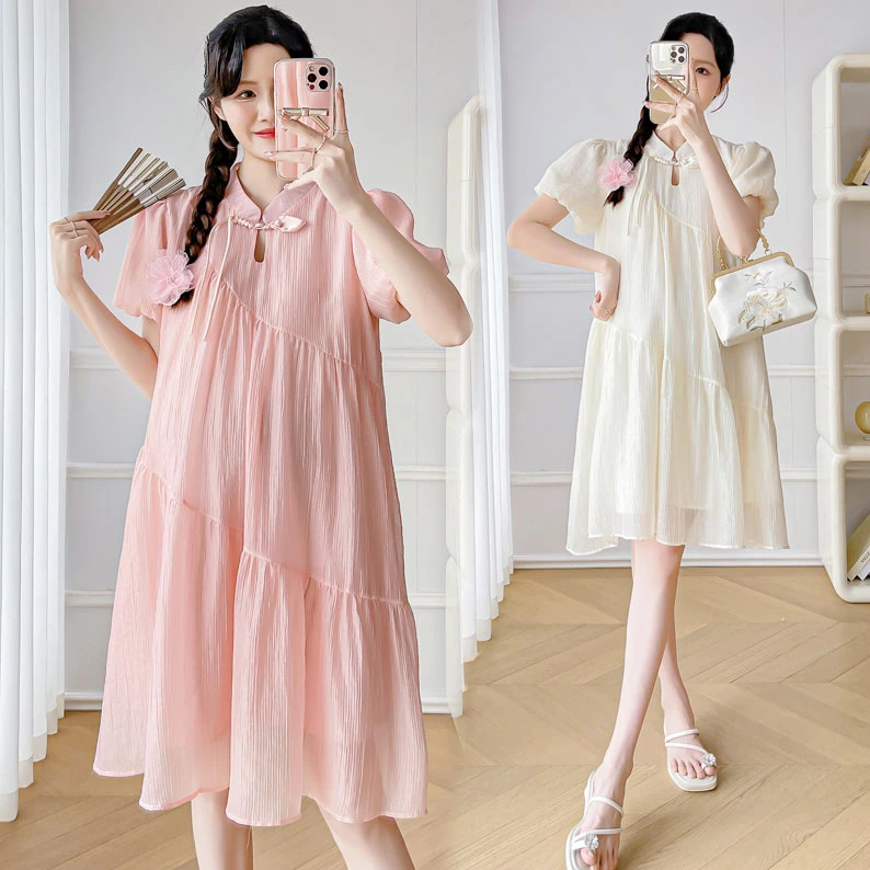 时髦孕妇装新中式夏季韩系气质甜美时尚大码夏显瘦公主洋气连衣裙