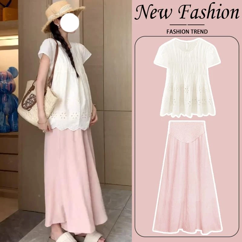 时髦孕妇装夏季新款短袖慵懒风显瘦夏季时尚气质孕妇半身裙夏上衣