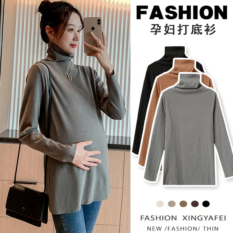 孕妇打底衫秋冬2023新款保暖长袖上衣时尚高领宽松内搭遮肚显瘦女
