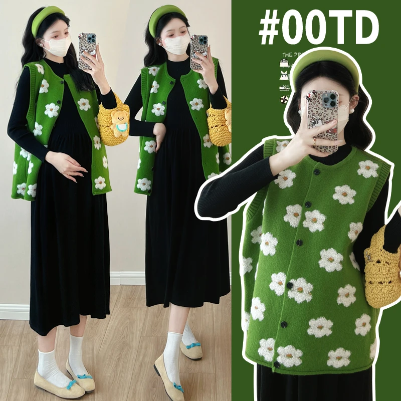 时髦孕妇装春秋气质网红款针织时尚宽松加厚孕妇毛衣裙孕妇连衣裙