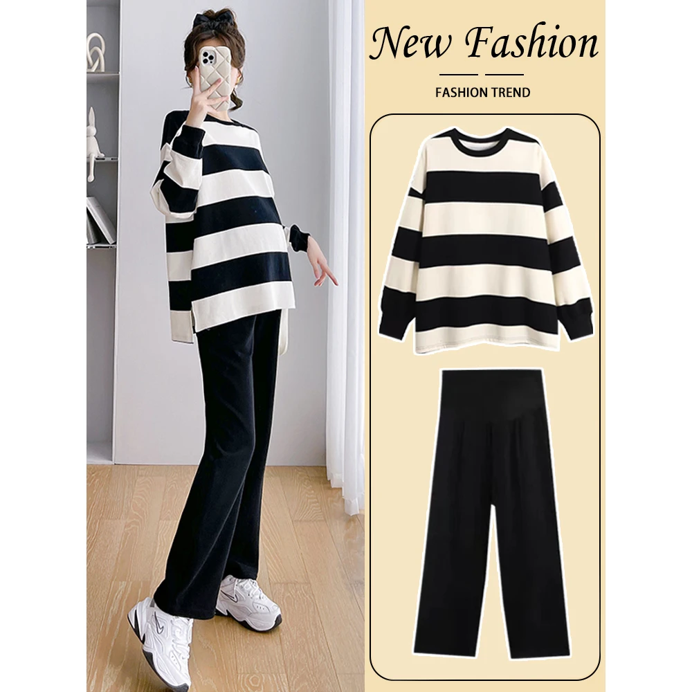 孕妇装秋季2025新款套装小个子时尚裤子两件套休闲条纹卫衣秋冬款