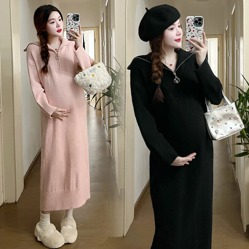 孕妇秋冬装套装2024新款时尚加厚毛衣连衣裙秋冬季大码孕妈妈裙子