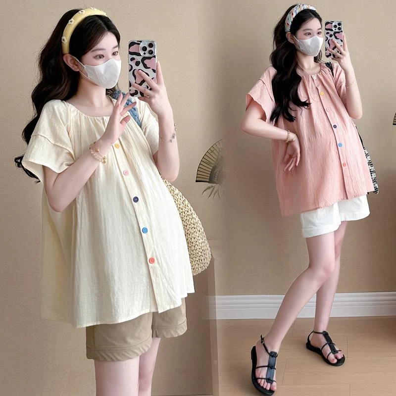 时髦孕妇装夏季新款薄款减龄娃娃衫小个子遮肚子甜美宽松夏季上衣