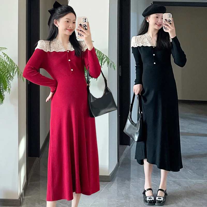 孕妇装连衣裙秋冬季2024圣诞新年辣妈加厚气质针织毛衣过膝打底裙