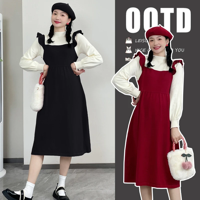 孕妇装2024新款秋冬季毛衣连衣裙大码红色过年衣服上衣时尚套装cs