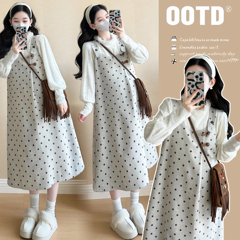 孕妇装2025新款秋冬款气质法式宽松中长款时尚春秋显瘦洋气连衣裙
