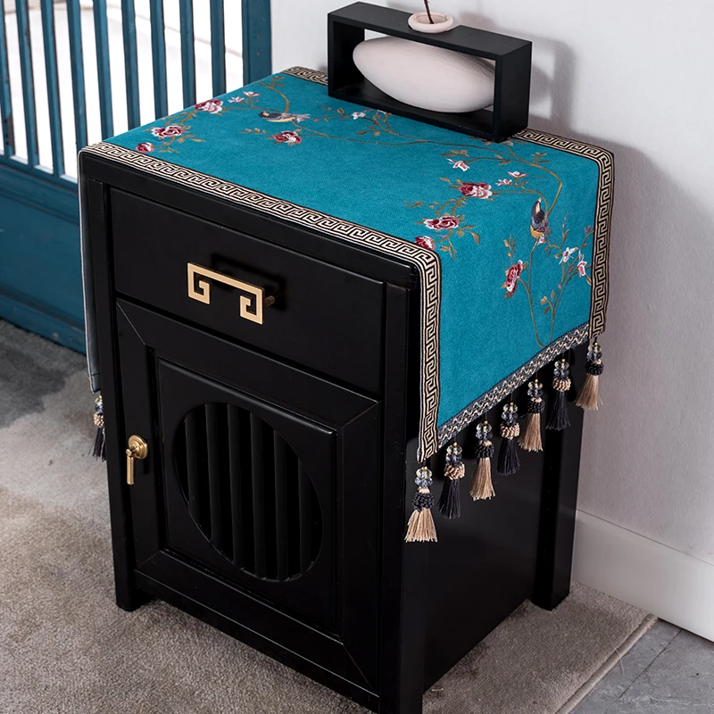 新中式床头柜盖布盖巾家用中式轻奢卧室桌布防尘罩防尘布鞋柜台垫