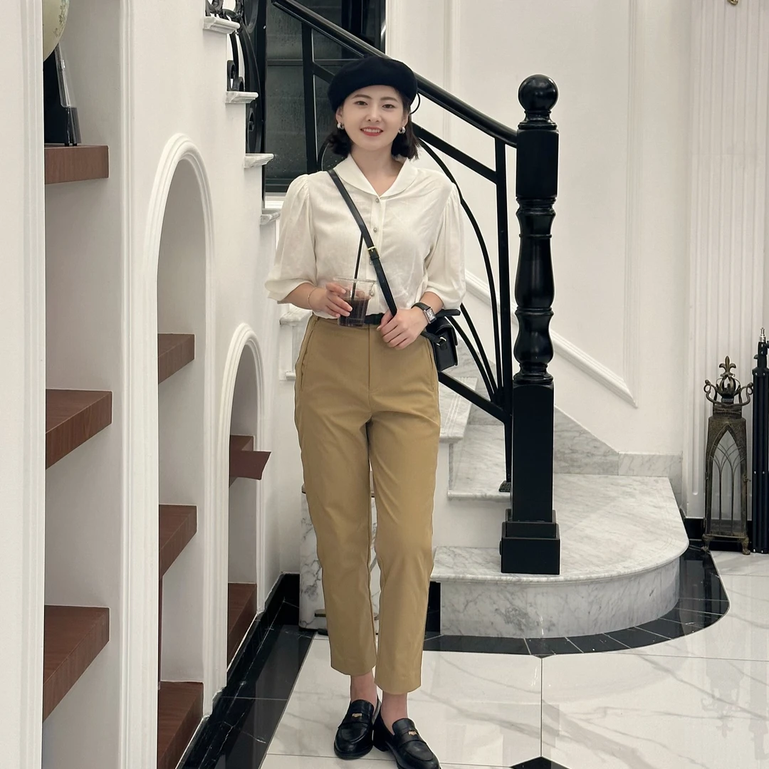 DIDI LAUREN“老梵”复古英伦卡其色休闲九分裤