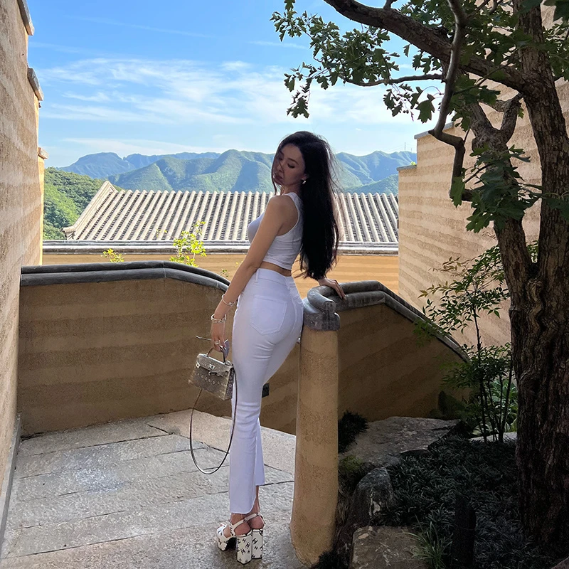 【LYVY】袁伶嫣黑白两色九分裤炒好穿好搭bi入单品柔软弹力修身显瘦