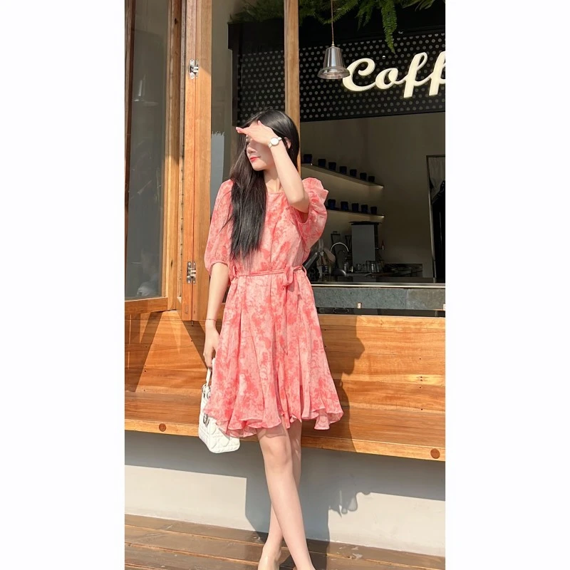 法式浪漫收腰显瘦气质轻奢甜美碎花仙女裙半袖连衣裙夏季新款女装