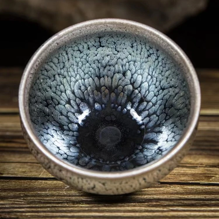 【山川茶器】建盏茶盏花色银油滴釉面李达同款高端手工主人杯