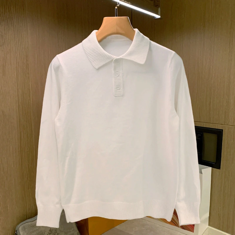 秋冬季儒雅青年修身polo衫男长袖时尚纯色高级绒质休闲翻领毛衣男