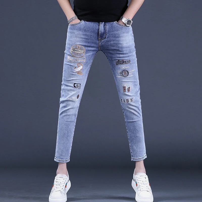 【JJ】春秋2023男款裤子夏季修身九分爆款新款薄款高端直筒牛仔裤