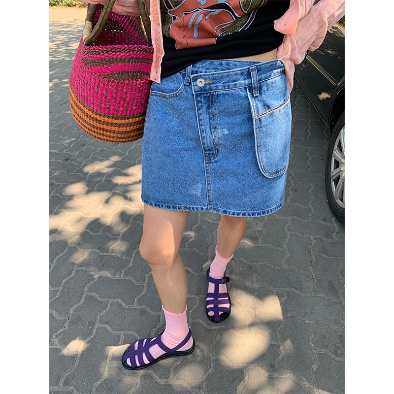 落落狷介牛仔半身裙女设计感小个子2024新款A字牛仔裙显瘦包臀裙