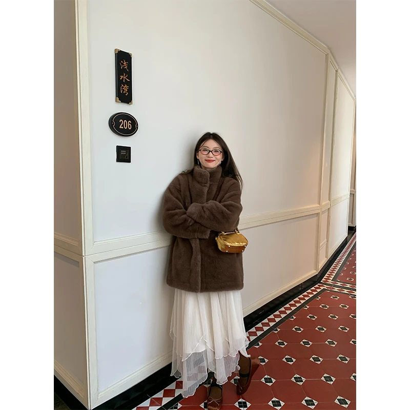 人造皮草 落落狷介外套女冬季2024新款环保外套保暖毛毛外套