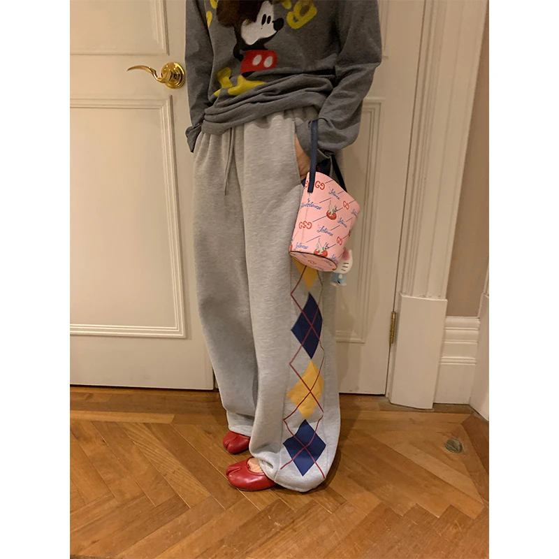 落落狷介灰色加绒卫裤女2025年新款冬季加厚保暖阔腿裤小个子裤子