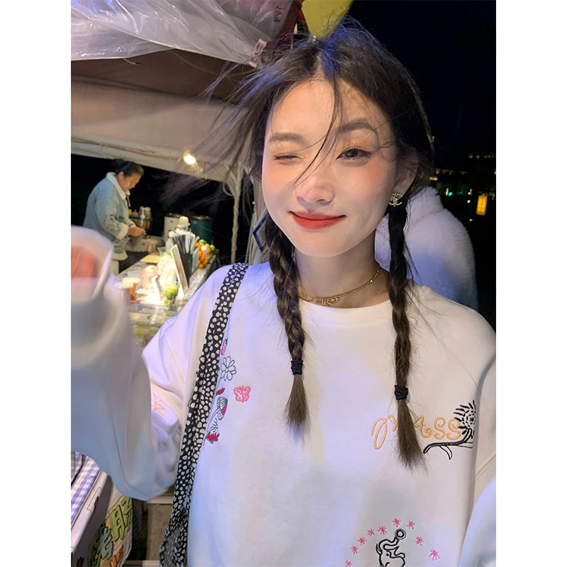 落落狷介 白色套头卫衣女秋冬款2023新款设计感小众上衣外套