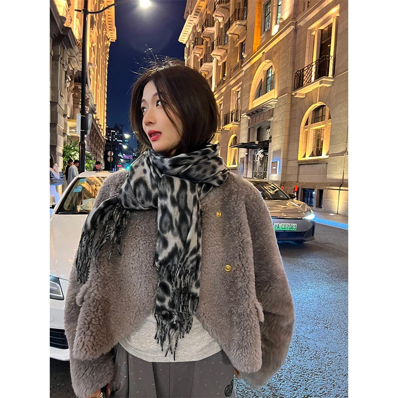 落落狷介 皮毛一体外套女灰色小个子2024年秋冬新款毛毛外套皮草