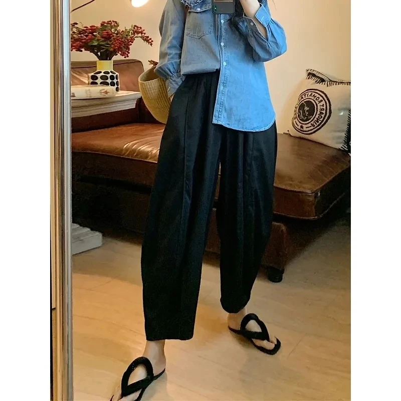 复古洗水棉休闲裤女2025夏季新款宽松文艺风休闲束脚灯笼老爹裤女