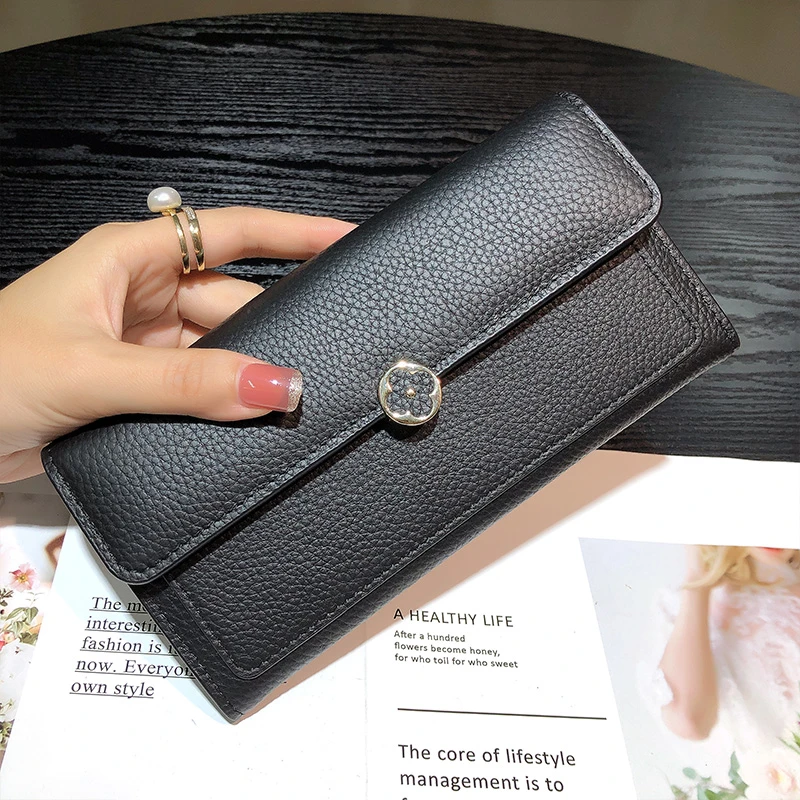 女士长款钱包新款百搭气质真皮牛皮大容量简约多功能零钱包手机包
