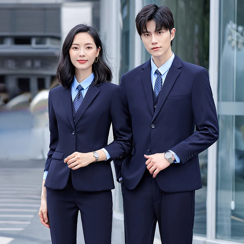 宝蓝色西服套装男女同款高端职业装通勤上班商务正装西装工作服秋