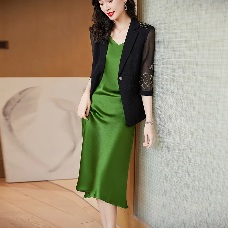 黑色小西装外套女连衣裙时尚薄款气质减龄洋气七名媛分袖西服上衣