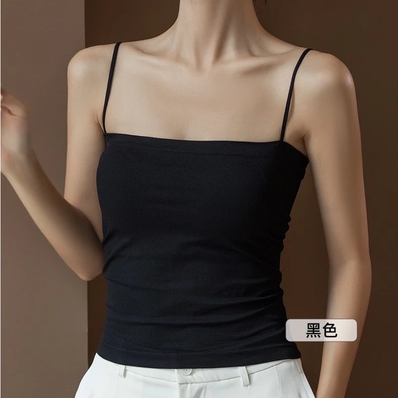 2025夏季新款修身薄款吊带背心黑色时尚通勤显瘦打底背心