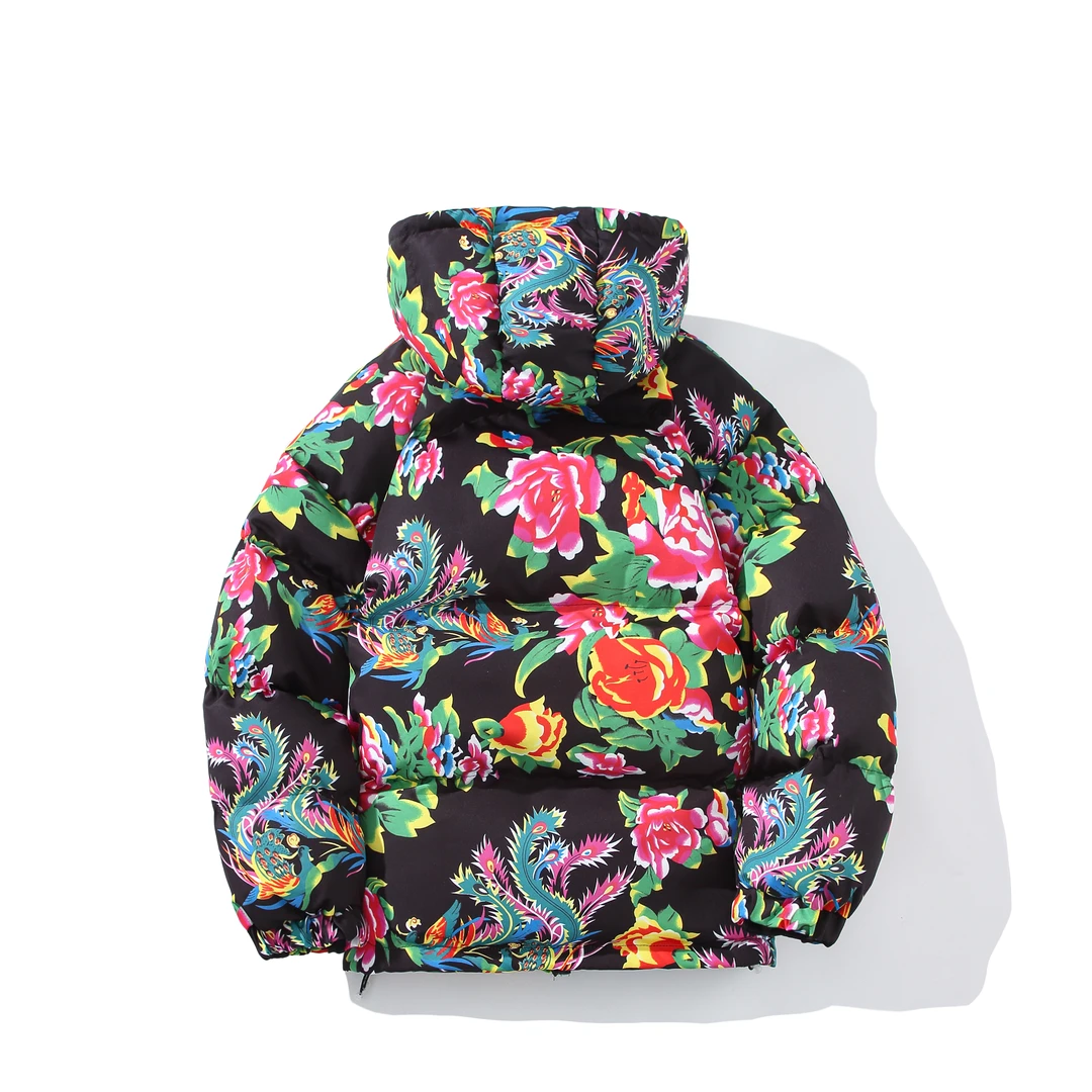 大码宽松男女棉服棉袄保暖潮东北大花印花连帽棉衣外套中国风汉服