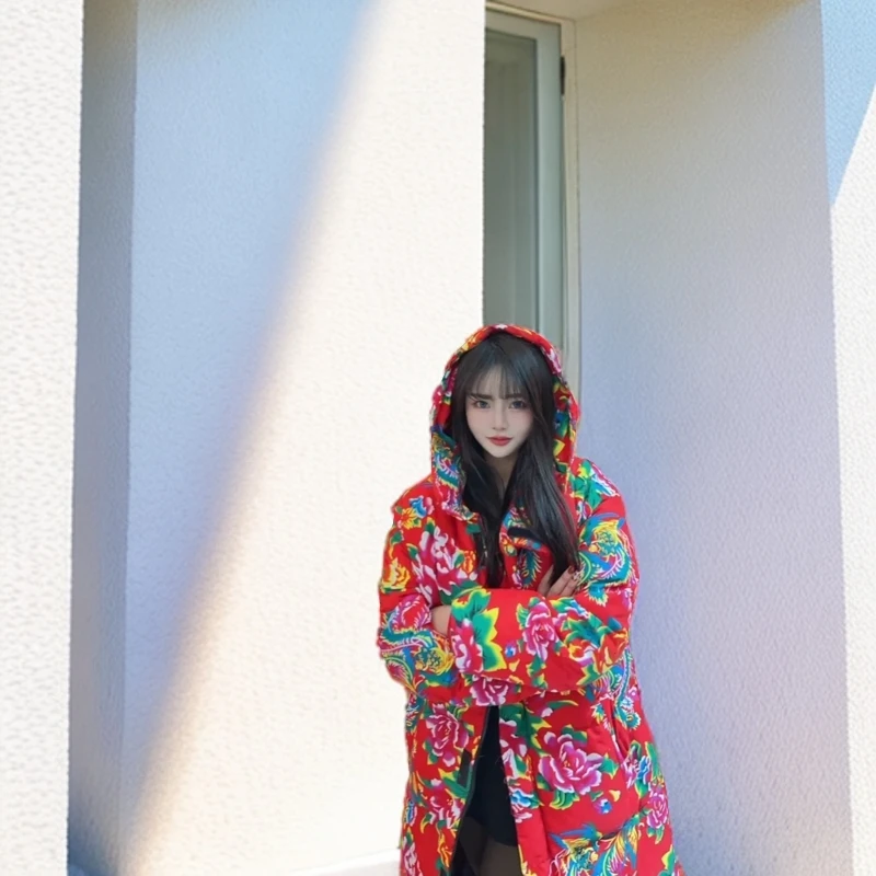 长款棉衣外套男东北大花棉袄中国风汉服男款秋冬季情侣棉服国潮