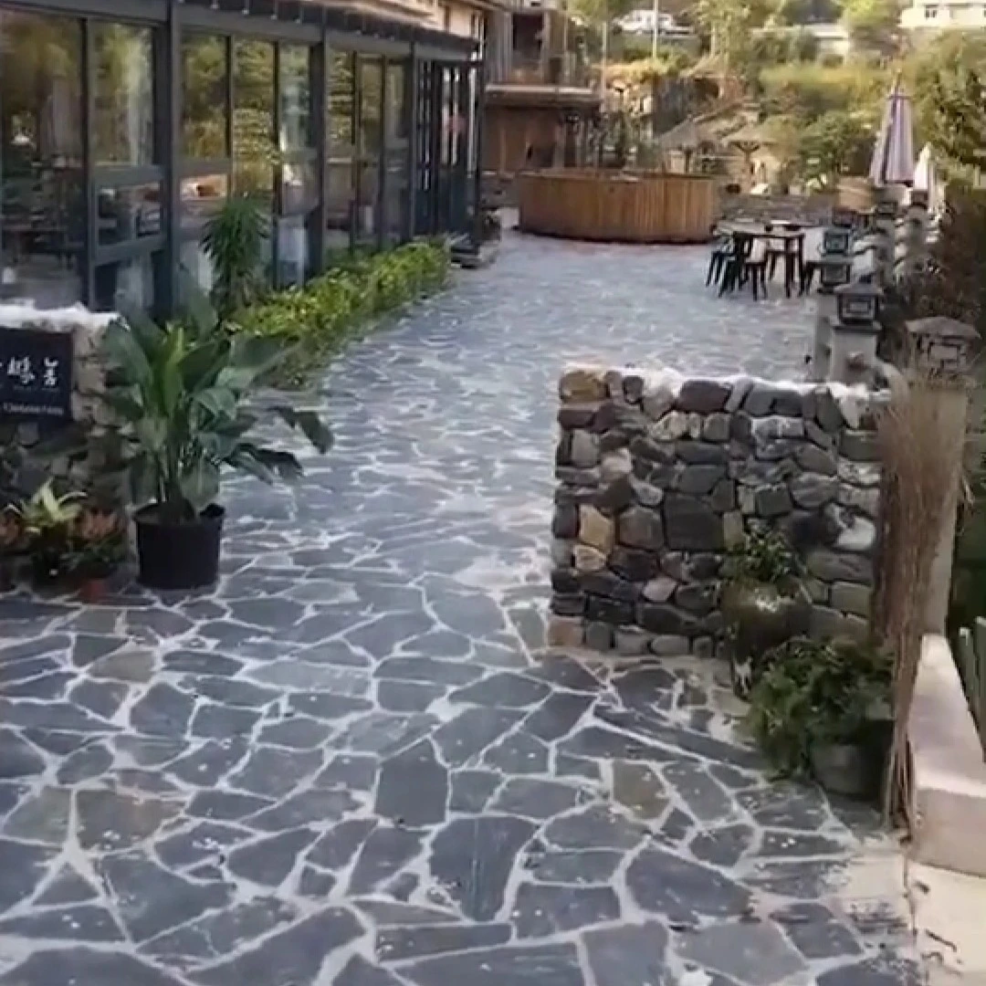 青石板不规则碎拼片石庭院地砖室外广场地板铺路石天然游步道石板