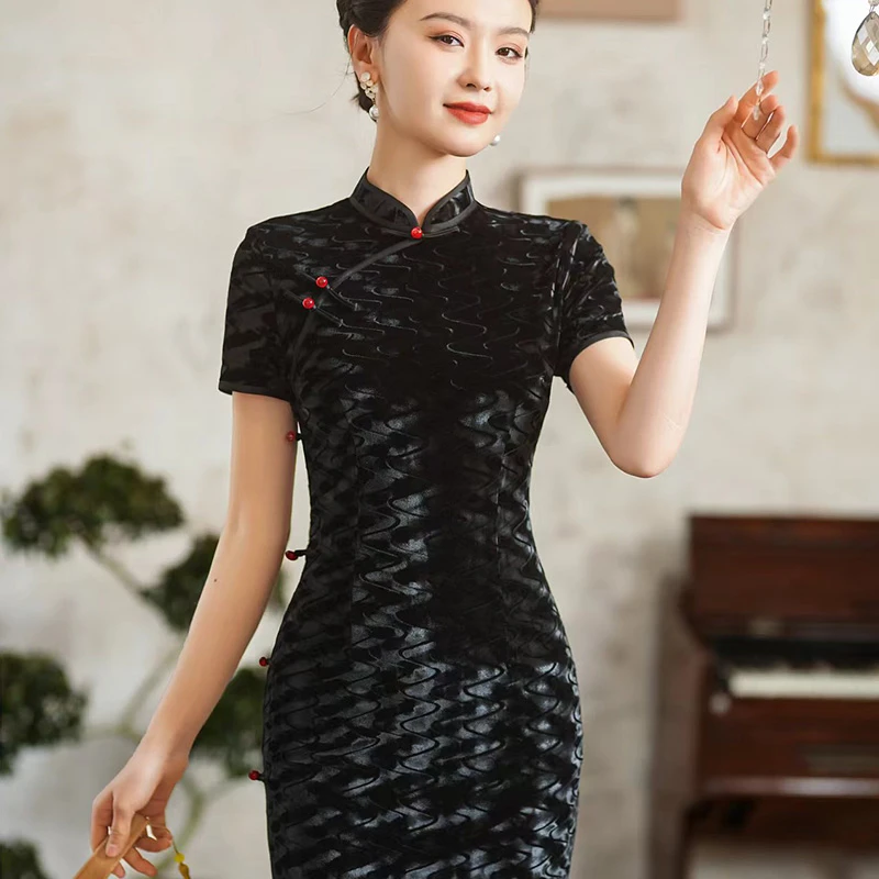 星宜 长款旗袍夏季三分袖复古国风古风古韵气质日常旗袍裙