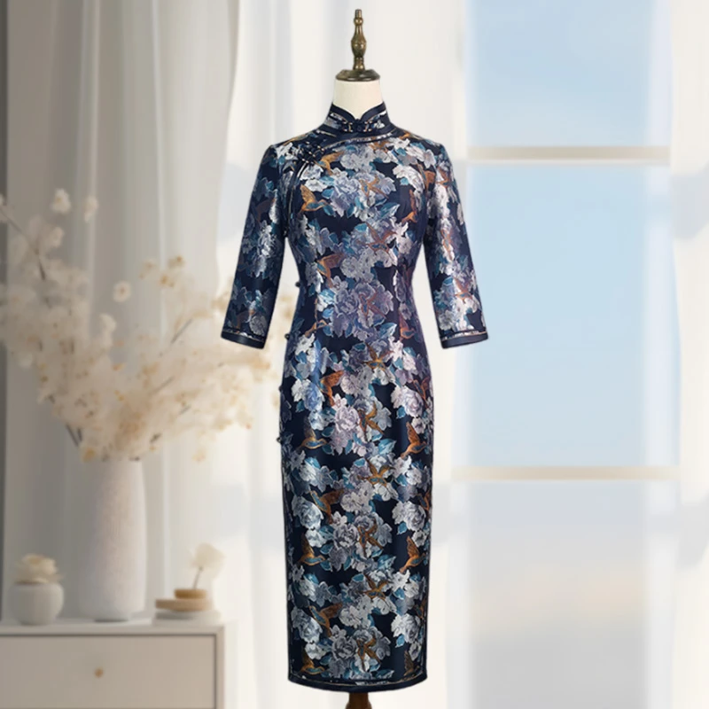 【雀上枝头】 2024夏季新款桑蚕丝复古重磅中长款中国风旗袍