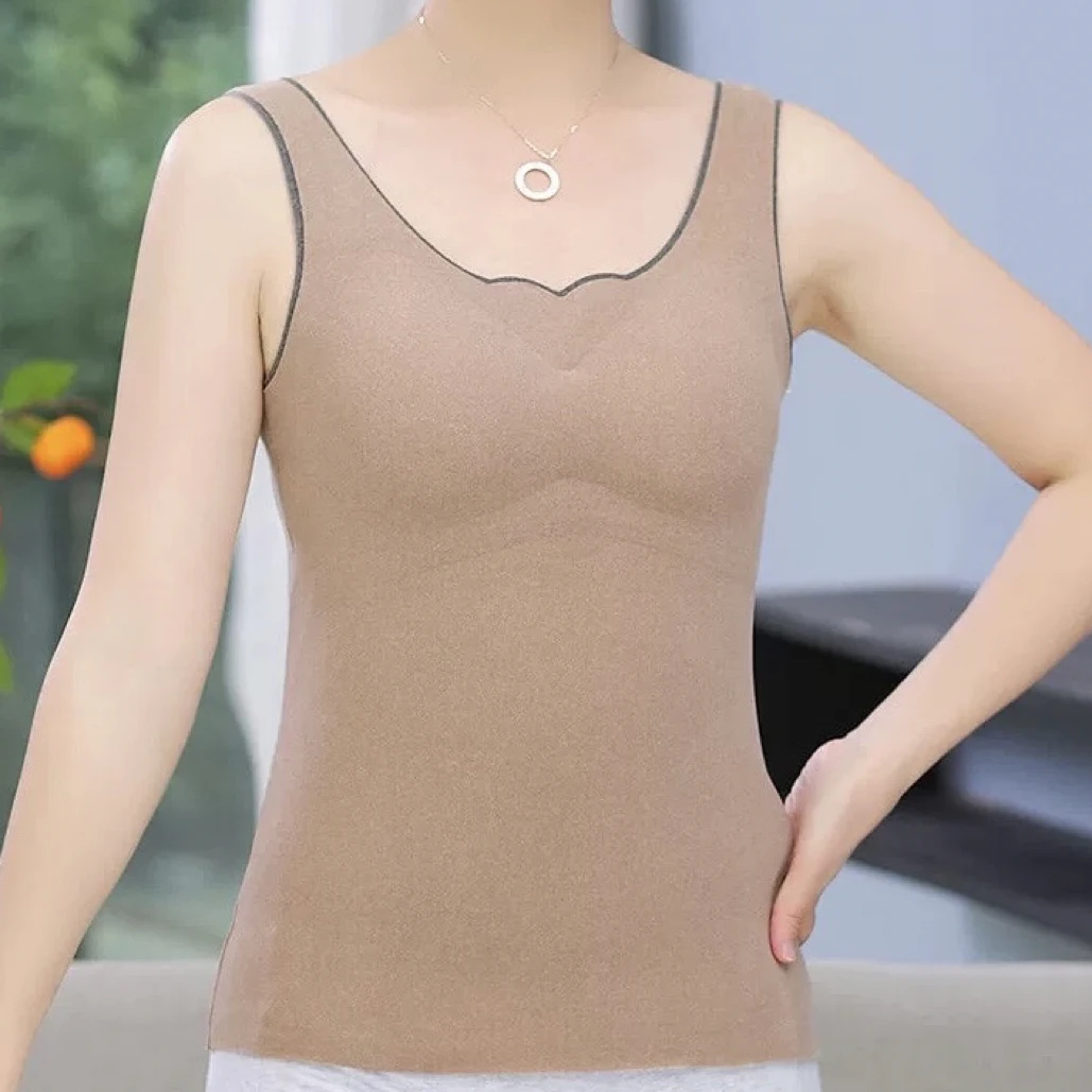 （2件）德绒大码加绒保暖背心女德绒发热打底内衣带胸垫文胸秋冬款