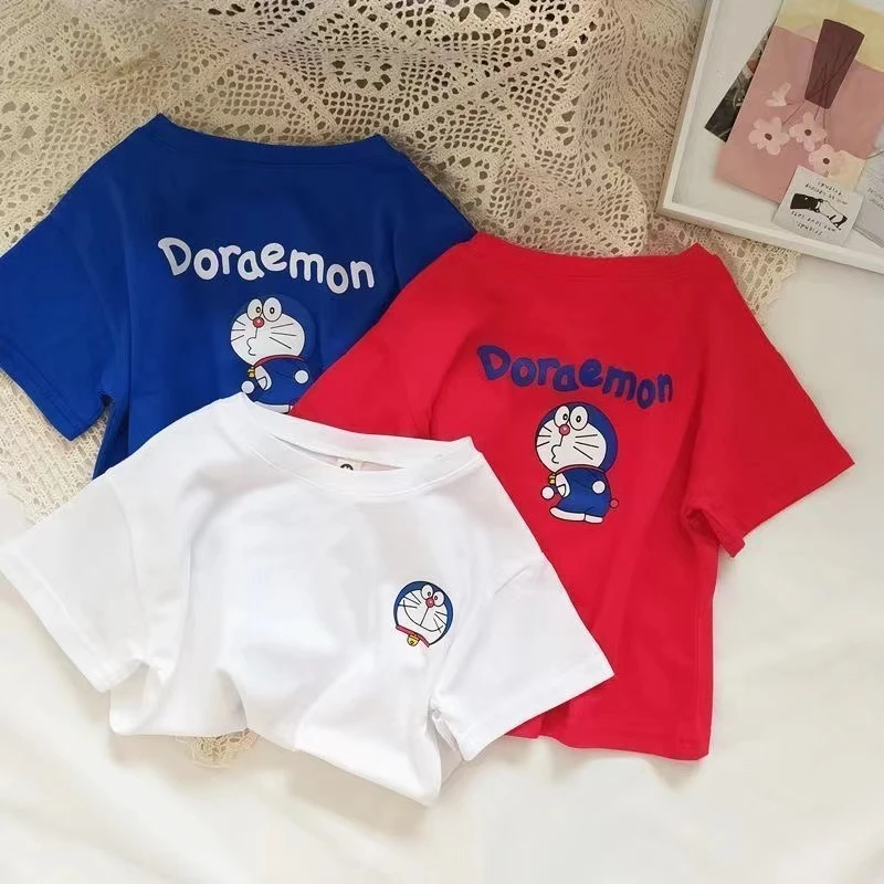 纯棉夏季2025新款男女童百搭宝宝上衣韩版休闲卡通动漫印花圆领潮