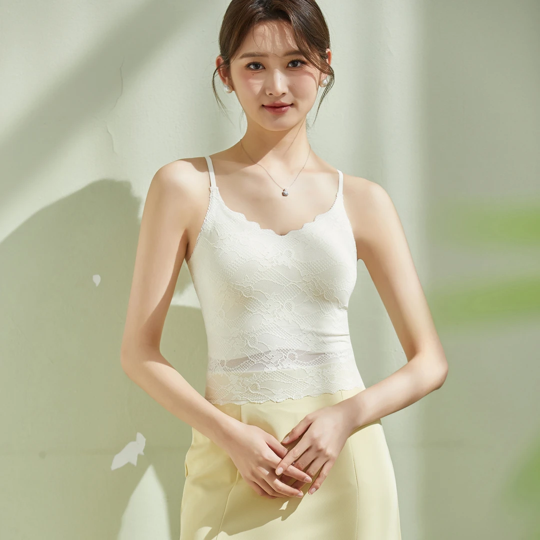 蕾丝吊带固定杯背心女爆款性感修身美背提拉无钢圈百搭打底内衣