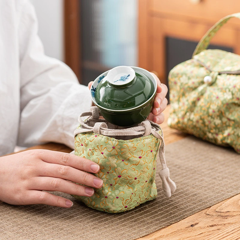 日式茶壶茶杯收纳袋包户外便携旅行茶具快客杯主人杯收纳袋布艺包